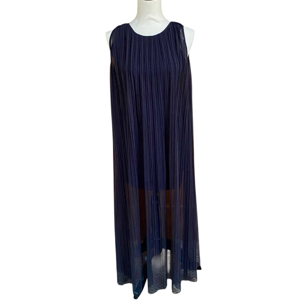 Zara Basic Black Pleated Sheer Maxi Dress M Lined Elegant Evening Overlay